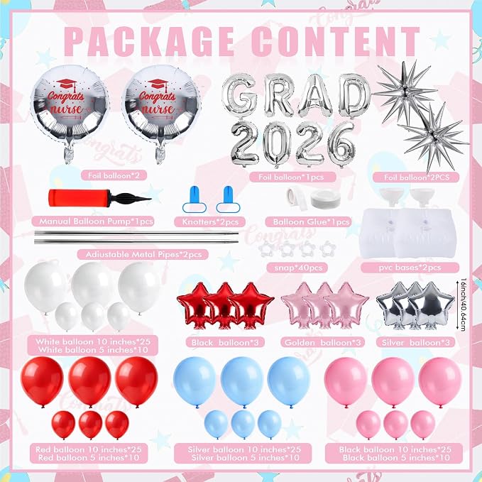 2 Set Adjustable Nurse Graduation Balloon Column Stand Kit Class of 2026 - Image 2