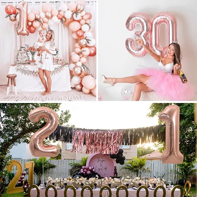 TONIFUL 40 Inch Rose Gold Large Numbers Balloons 0-9, Number 1 Digital 1 Helium - Image 6