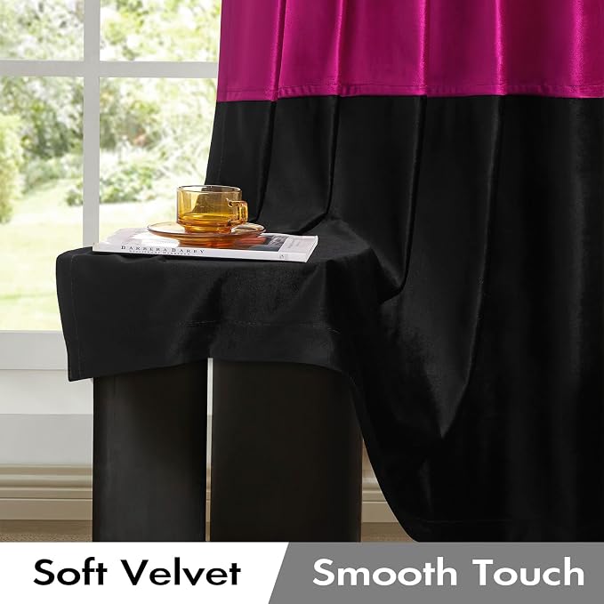 Modern Hot Pink Black Velvet Curtains Luxury 120 inch - Image 3