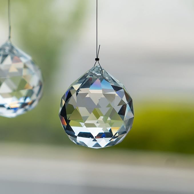 Crystalsuncatcher 10pcs Crystal Glass Ball Chandelier Prisms Pendants Parts Rainbow Crystal Suncatcher DIY Parts (20mm,Clear)