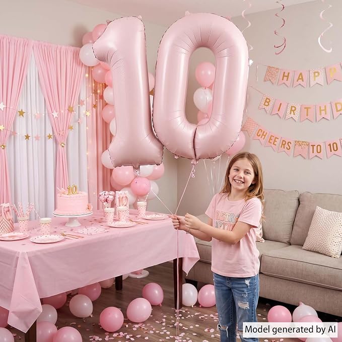 Baby Pink Number 0 Balloon 40 Inch, Foil Numeral Celebration Party Supplies | - Image 6