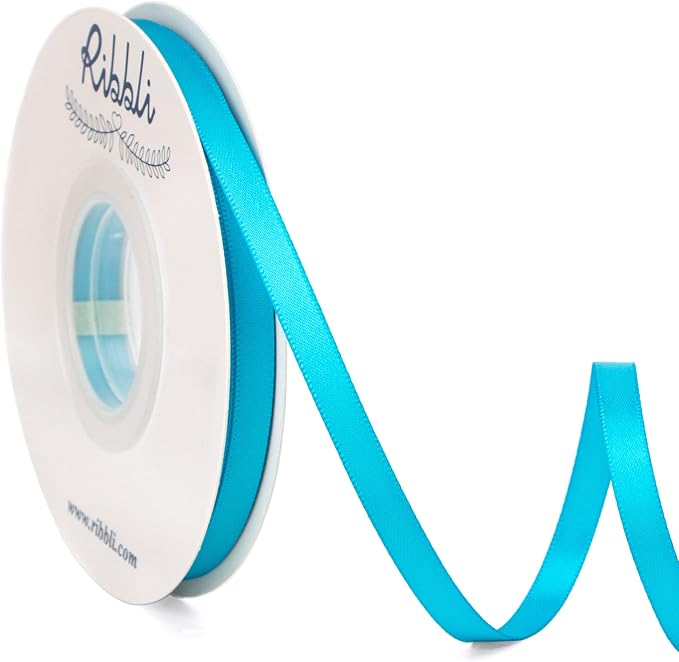 Ribbli Turquoise Blue Double Faced Satin Ribbon, 1/4” x Continuous 25 Yards by Ribbli