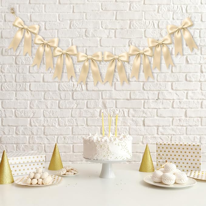 1 String of 8PCS Champange Bow Garland Banner Decoration, Pre-Strung Satin by Unknown