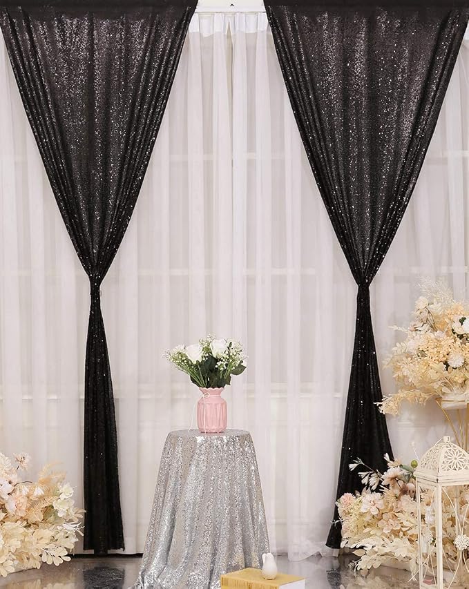 Poise3EHome Black Sequin Backdrop Curtains, 2 Panels 2FTx8FT Glitter Photo - Image 4