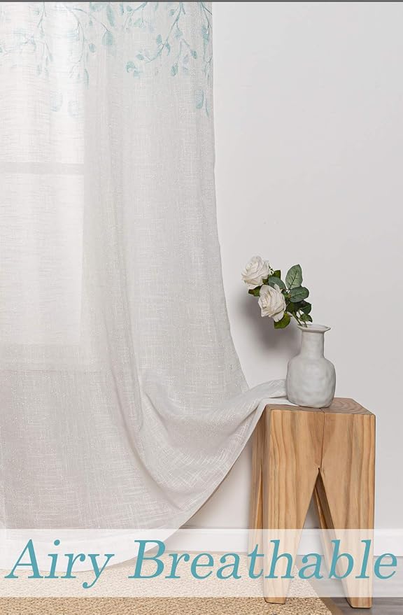 Central Park Leaf Floral Print Metallic Sheer Window Curtain Panel - Image 4
