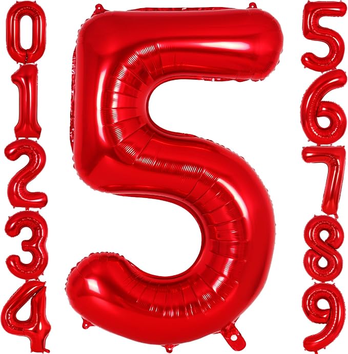Red Number 5 Balloon 40 Inch, Big Large Foil Helium Number Balloons, Jumbo by AIQINHU