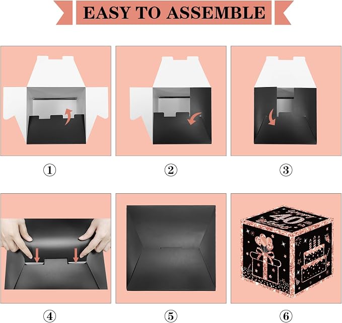 Eiurteao 3pcs Rose Gold 40th Birthday Decorations Boxes - Image 6
