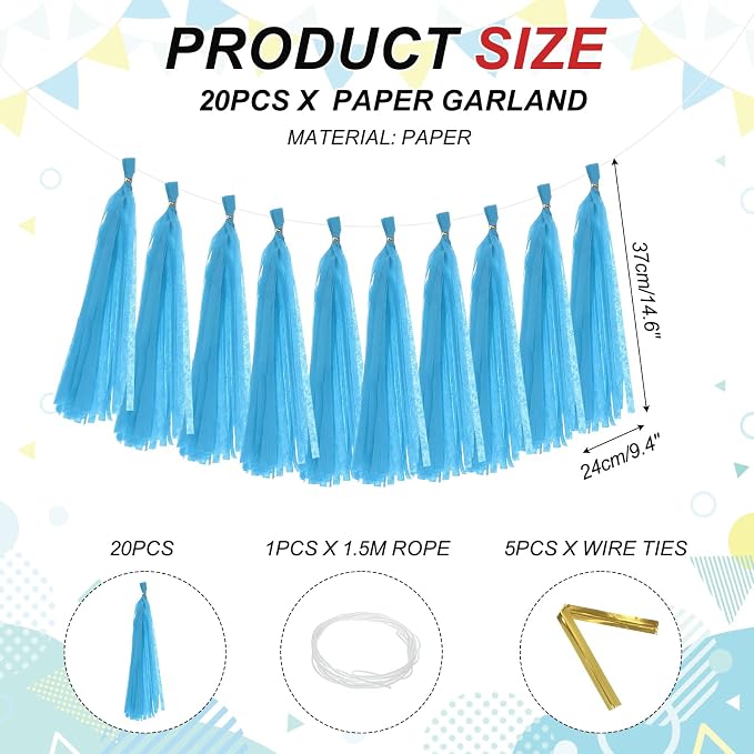 MECCANIXITY 20Pcs Tassel Garland Banner Tissue Paper - Image 2