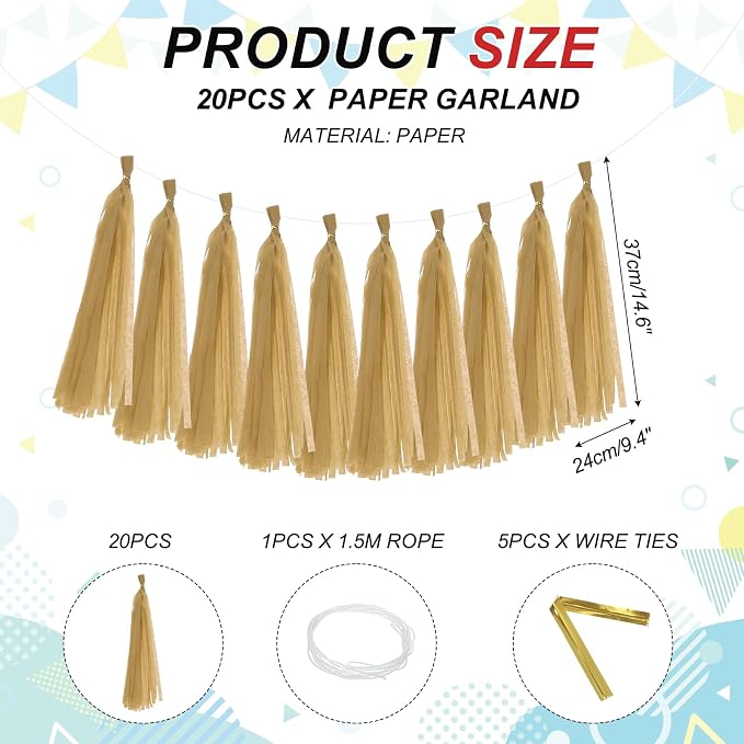 MECCANIXITY 20Pcs Tassel Garland Banner Tissue Paper - Image 2