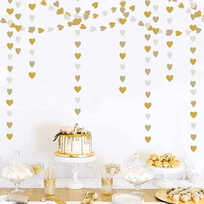 White-Gold Champagne Party-Decorations Heart Streamers Garland - 52Ft Christmas - Image 5