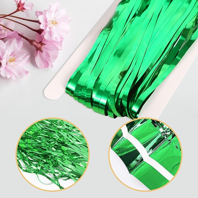 10 Pack Green Backdrop Curtain 3.2ft x 8.2ft Metallic Tinsel Foil Fringe - Image 4