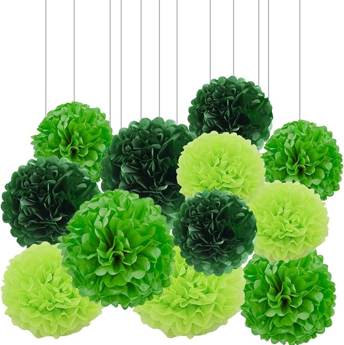XIKSXITN 12 pc Green Tissue Paper Pom poms in 3 Colors-Hanging Paper Pom Poms by Xiksxitn