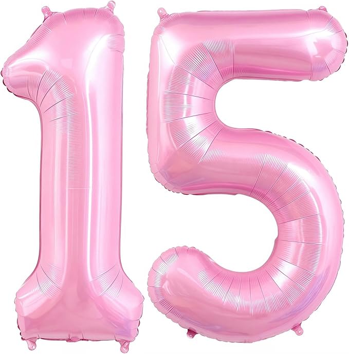 Pastel Pink 15 Balloon, Light Pink 15 Balloons Number, 40 Inch Helium Foil by BBPOOL