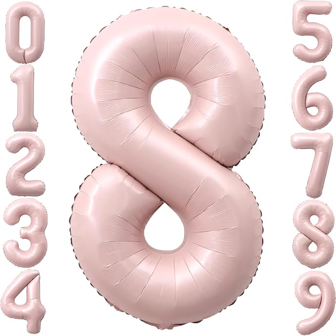 40 Inch Light Pink Number 8 Foil Big 0-9 Giant Digital Balloon | 8th by SULALABOO