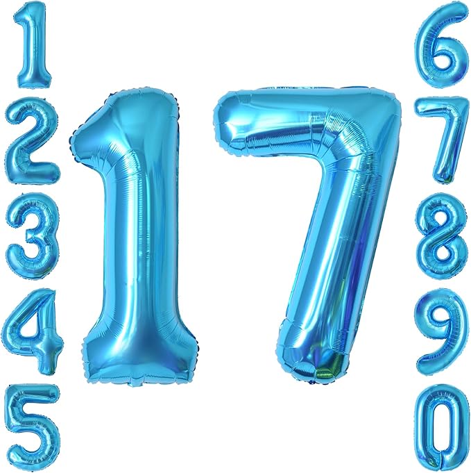 Light Blue Number 17 Balloon 40 Inch, Foil Numeral by Unknown