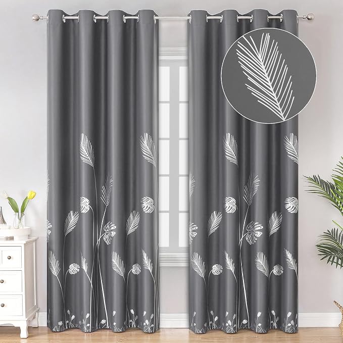 Dark Grey Blackout Curtains for Bedroom, Room Darkening Grommet Thermal by ESTELARTEXTILER