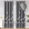 Blackout Curtains for Living Room Silver Palm Tree Printed Thermal Insulated by ESTELARTEXTILER