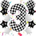 40 Inch Checkered Number Balloons 3 Black and White Foil Balloon by AXBMM