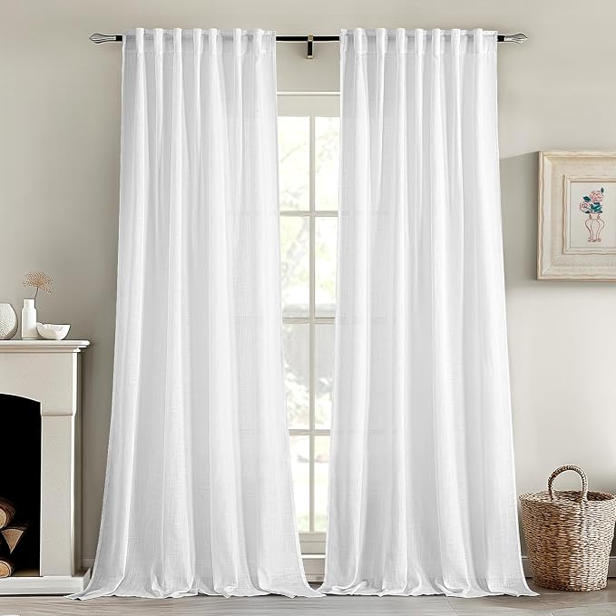 MIULEE White Linen Curtains 84 Inch Length 2 Panels by MIULEE