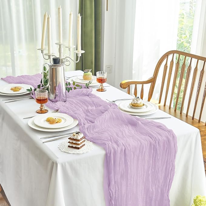 IVAPUPU 2 Pcs Cheesecloth Table Runner - 10ft Lilac Purple Lavender Summer Boho - Image 8