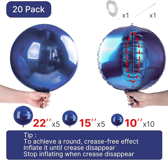 PartyWoo Navy Blue Large Giant Foil 4D Balloons 20pcs Different Sizes | 22 15 - Image 4