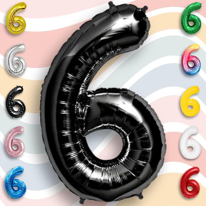 Black Number Balloon 6 Mylar Foil Balloons 16 inch Small - Image 3