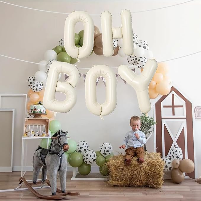 Large Beige Oh Boy Balloons, 40 Inch Cream White Sand OH BOY Balloon Letters - Image 4