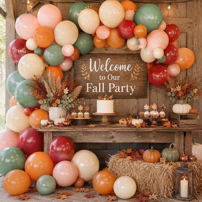 HILAVO Fall Balloons Terracotta Burnt Dark Orange Brown Tan Coffee Sage Green - Image 3