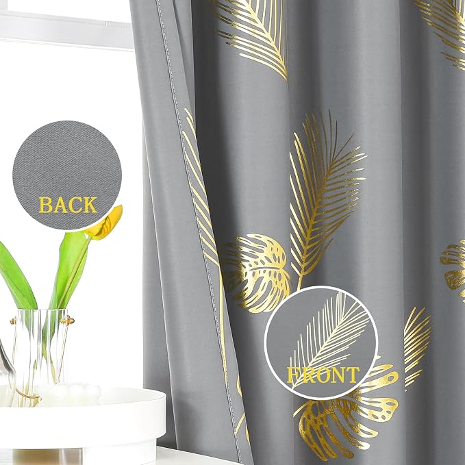 Gold Palm Leaf and Wheat Unique Design Pattern Blackout Curtains Energy Saving - Image 3