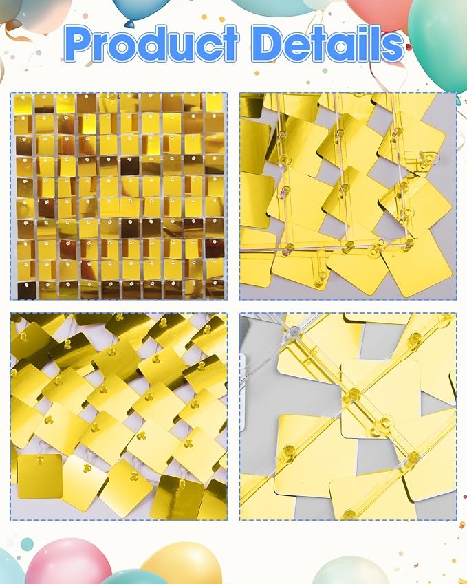 Gold Shimmer Wall Backdrop 36 Panels Cover 6 x 6 Ft, Photo Backdrops - Image 6