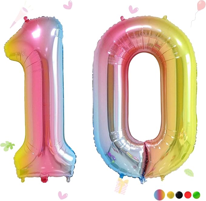 40 Inch Number Balloons 0-9 Rainbow Gradient Large Number 10 Balloons, Digital by Smlpuame