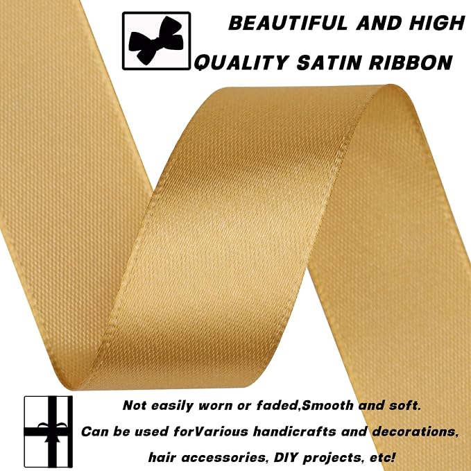 7/8 Inch 30 Yards Champagne Gold Satin Craft Ribbon-Single Face Polyester Ribbon - Image 3
