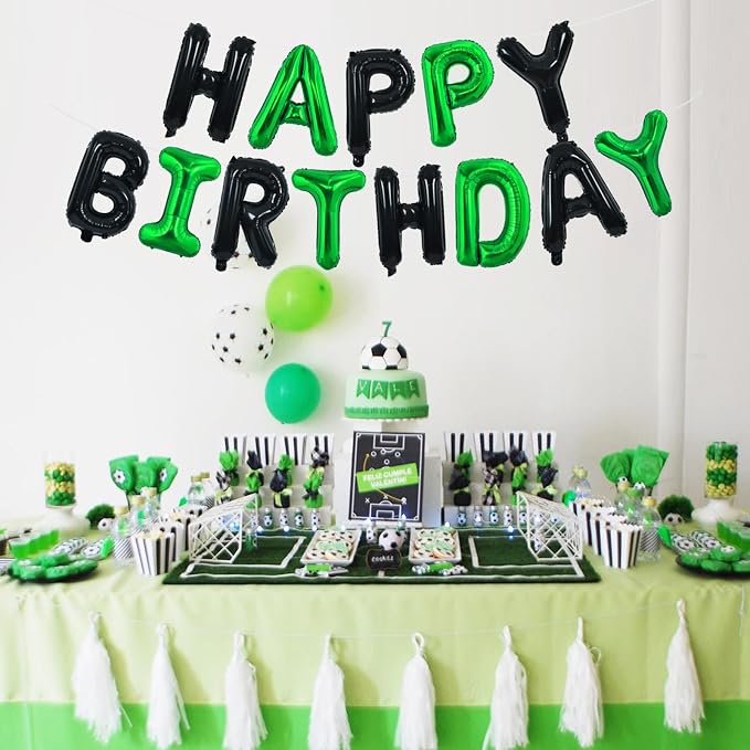 TONIFUL 16 Inch Black Green Happy Birthday Balloons Banner Decorations | - Image 3