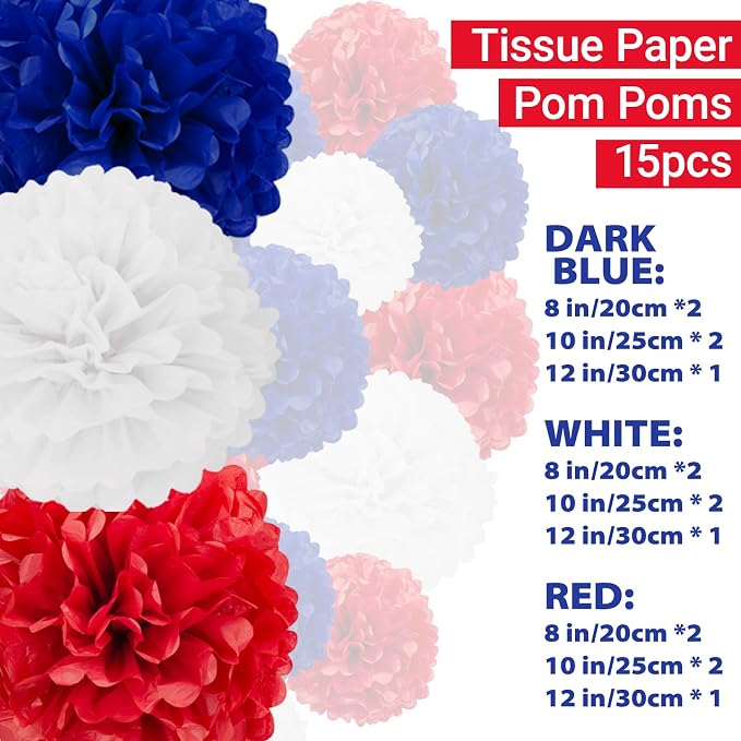 Capesaro Red White and Blue Tissue Paper Pom Poms - Image 2