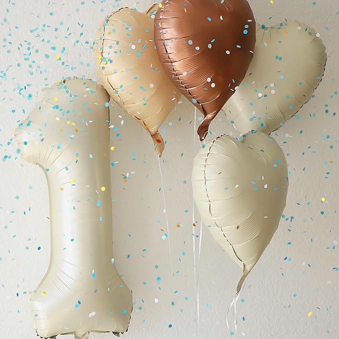 Cream Letter ONE Balloons, 40 Inch Number 1 Balloon Beige - Image 6