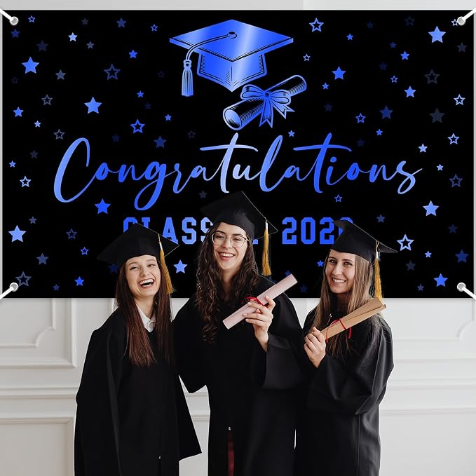 Congratulations Graduation Banner Class of 2026 Backdrop Black Blue Congrats - Image 7