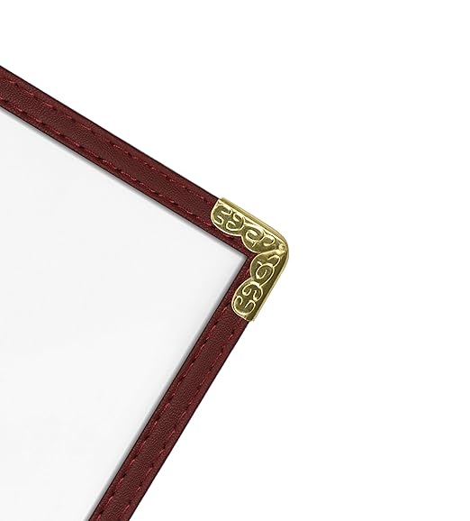 Goodsmart Restaurant Menu Covers – 25 Pack Burgundy 2-View, Top-Loading Menu Holders, Vinyl & Plastic Café Menu Covers, Clear Menu Sleeves, Fits 8.5" x 14", Leather-Style Design, Gold Corners
