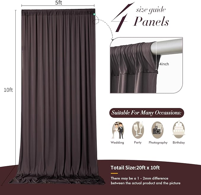 20 ft x 10 ft Wrinkle Free Brown Backdrop Curtain - Image 7