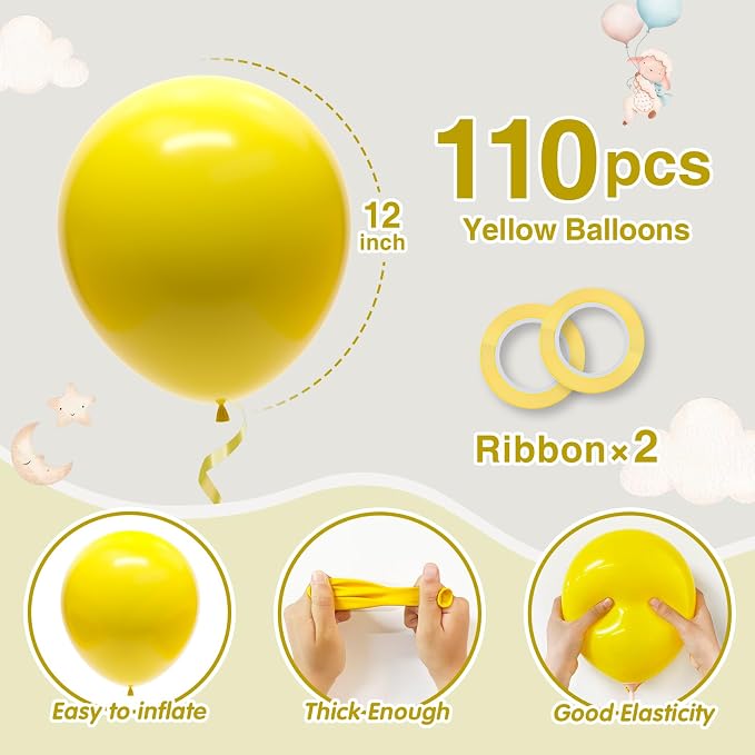 110pcs Yellow Balloons 12 Inch Latex Balloon - Image 2