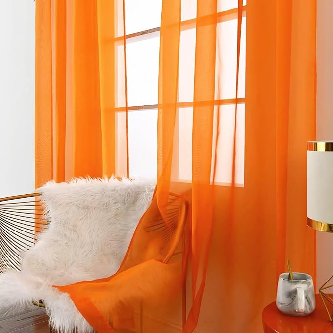 SpaceDresser Orange Sheer Curtains 4 Panels Rod Pocket Semi-Sheer Curtain 54 - Image 4