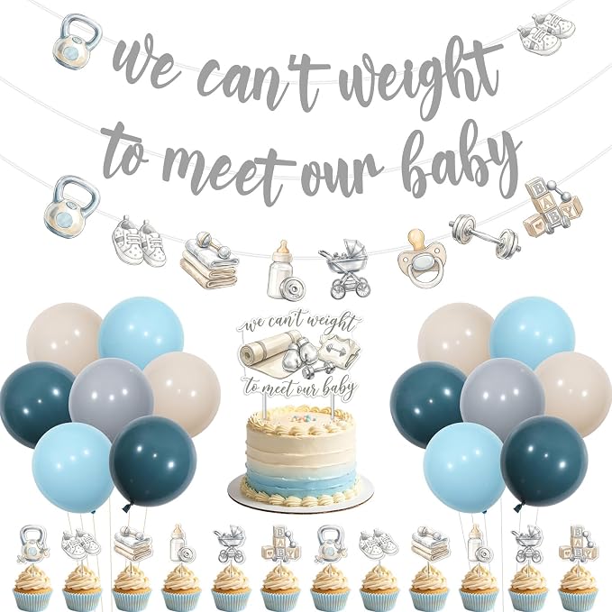 Gym Baby Shower Party Decorations Neutral Baby Shower Supplies | Blue Gray We by JOYMEMO