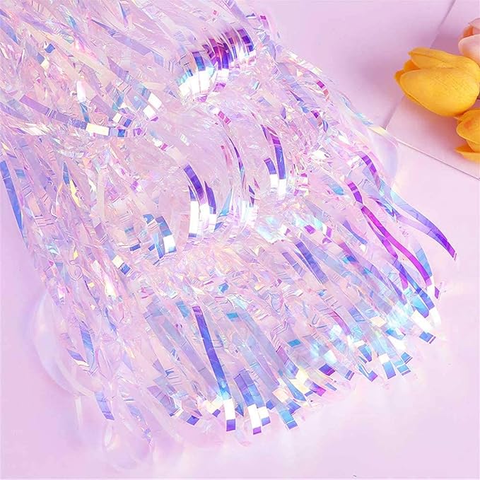 2pcs 3ft x 8.3ft Shiny Corlorful Metallic Tinsel Foil Fringe Curtains Photo - Image 3