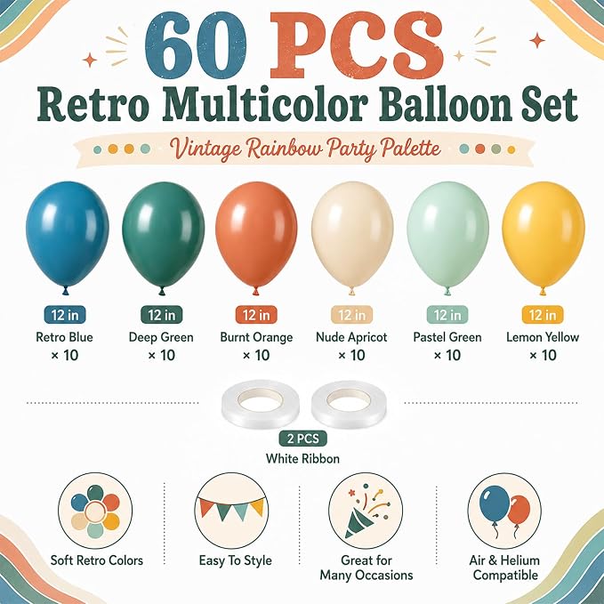 Colorful Balloons, Retro Boho Carnival Rainbow Baby Shower Sun Party Decorations - Image 2