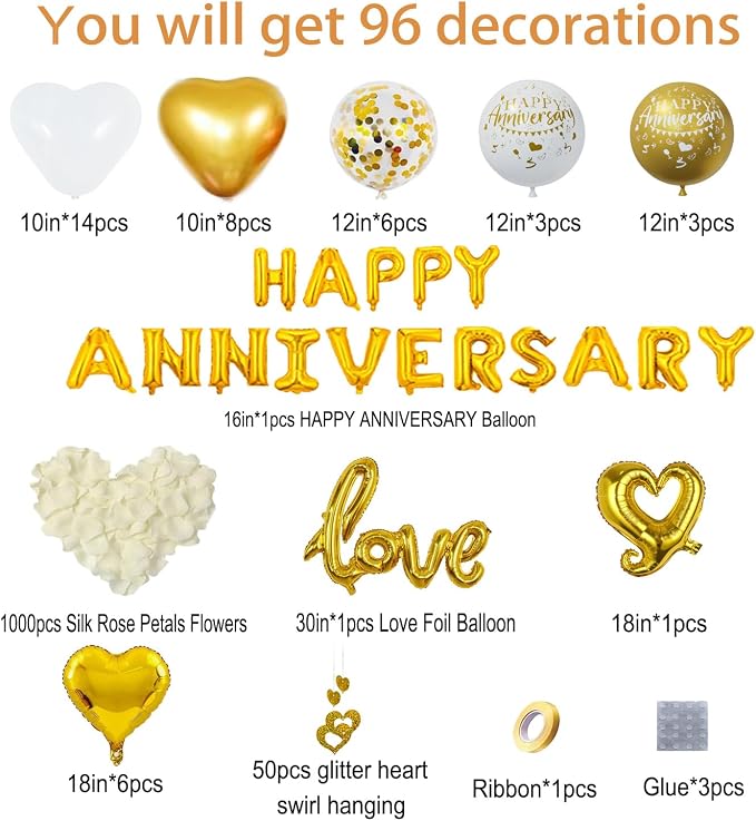 Gold and White Anniversary Party Decorations, Happy Anniversary Banner - Image 4