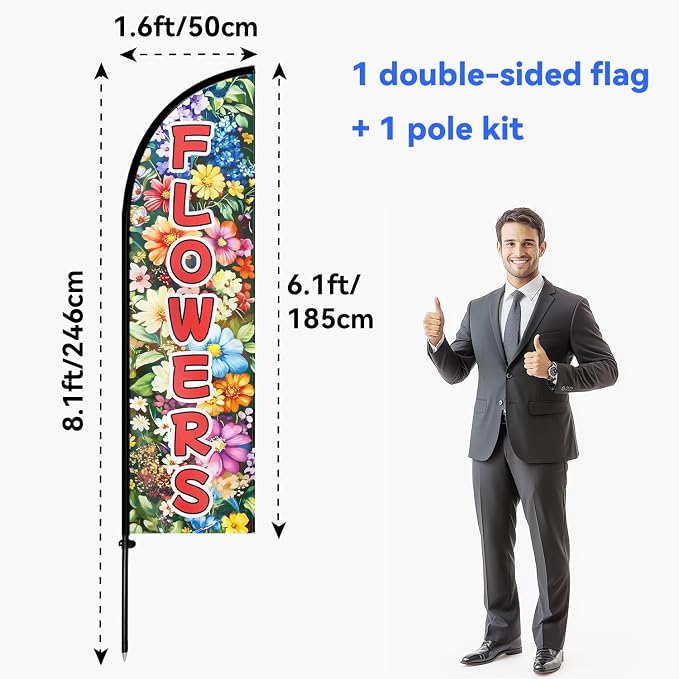 Flowers Feather Flag With Pole Kit, 8FT Double Sided Floral Advertising Swooper - Image 4