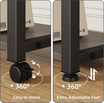 22"x15" Large Printer Stand with Drawer and-side Bag, Adjustable 3-Tier Printer Cart for Home Office, Rolling Printer Stand Fit Heat Press/Laser/3D Printer (Grey)