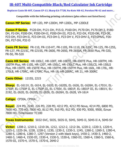 (3 Pack) Calculator Ink Roller Fits Sharp EL-1801V EL-1750V EL-1611V Casio HR-170RC HR-200RC HR-300RC Canon P23-DHV-3 and More Black/Red IR-40T CP-13 EA-772R Compatible/Replacement by COMPUMATIC