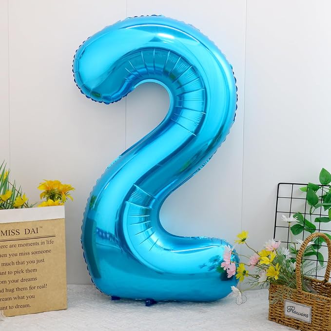 40 Inch Blue Number 2 Balloon, Giant Number Balloons, Birthday Decorations | - Image 2