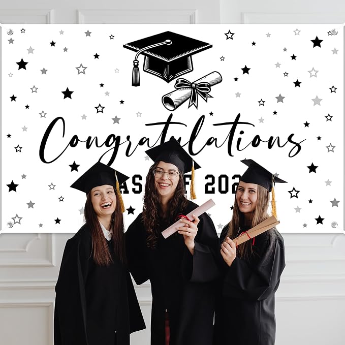 Congratulations Class of 2026 Backdrop Black White Graduation Banner Congrats - Image 7