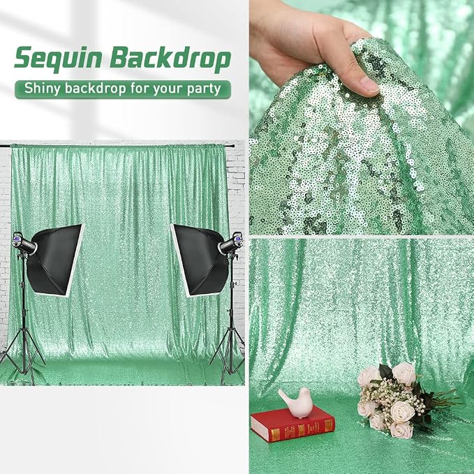 Eternal Beauty Mint Greem 3mm Sequin Backdrop 7x7 Ft - Image 4
